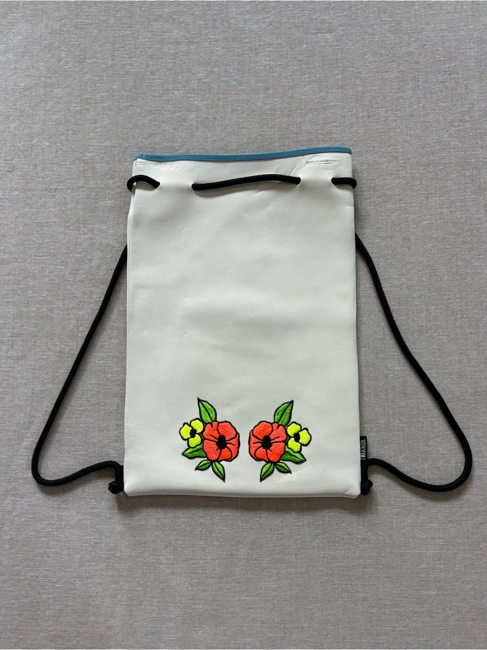 triangl swimwear White Drawstring Backpack Bag with Neon Floral 3D Embroidery